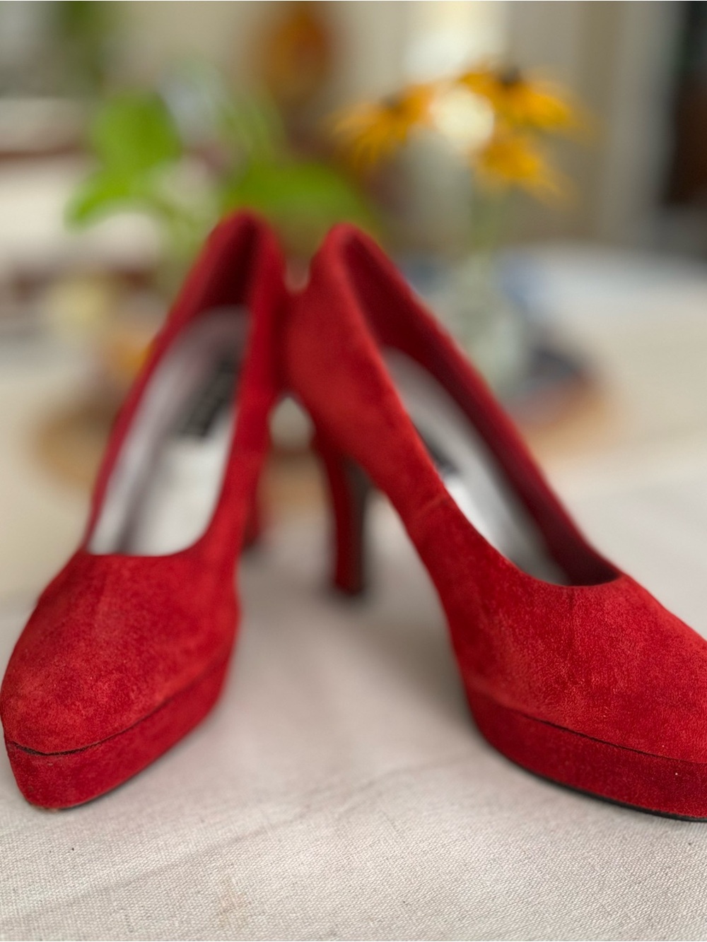 Vintage Women's Red Suede Platform Heels